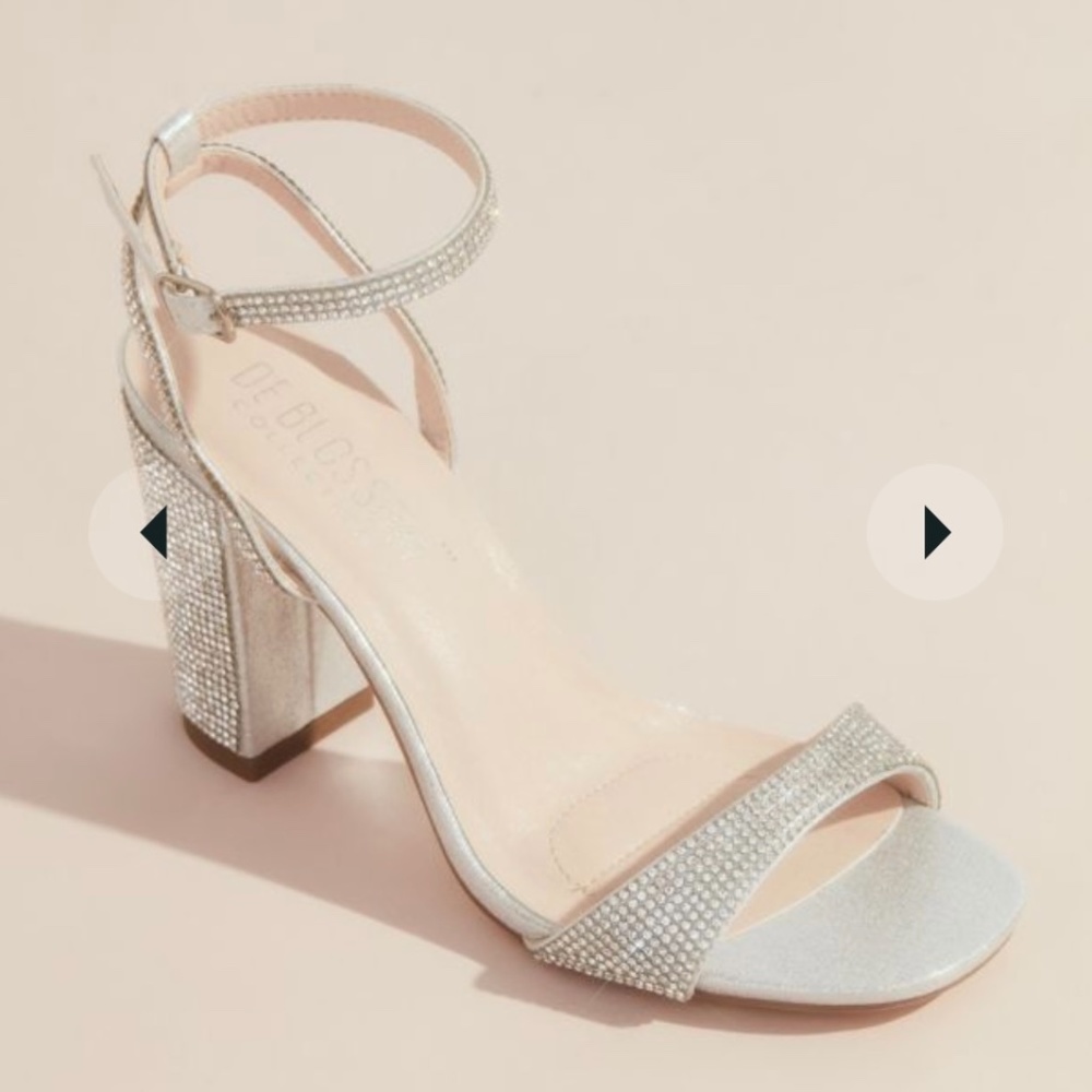 David’s bridal sparkly minimalist ankle strap block heel sandals